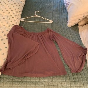 Purple off the shoulder blouse with wide sleeves